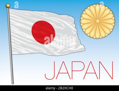 Offizielle japanische Nationalflaggen und -Wappen, asiatisches Land, Vektorgrafiken Stock Vektor