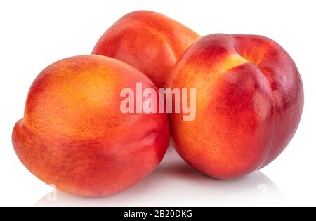 Nektarine Frucht auf weißem Hintergrund. Freistellungspfaden. Stockfoto