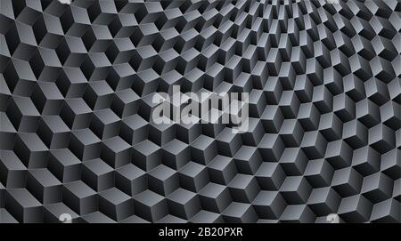 Abstrakter schwarzer Hintergrund mit 3D-Würfeln. Abstraktes Mosaik aus schwarzen Farbwürfeln. Vektorgrafiken Stock Vektor