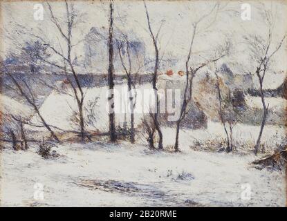 Garten unter Schnee (La Neige Vaugirard II, Ou Jardin sous la neige I) (1879) Gemälde aus dem 19. Jahrhundert, Paul Gauguin - sehr hohe Auflösung / Qualitätsbild Stockfoto