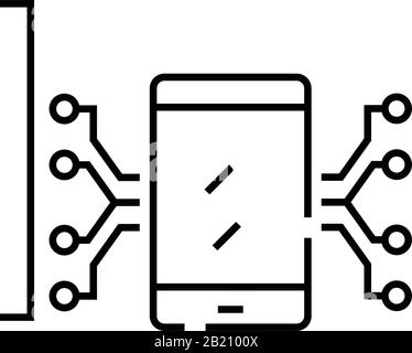 Liniensymbol für mobile Komponenten, Konzeptzeichen, Vektorgrafiken umreißen, lineares Symbol. Stock Vektor