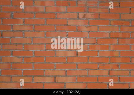 Eine Wand mit frischen Ziegelsteinen aus rotem Backstein. Ziegelmauerkonstruktion Stockfoto