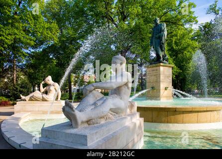 Bruat-Brunnen im Park des Champ de Mars, Colmar, Alsace, Frankreich Stockfoto