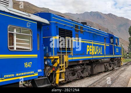 Perurail, peruanische Südbahn, Ferrocarril del Sur, auf dem Weg von Cusco nach Machupicchu, Peru Stockfoto