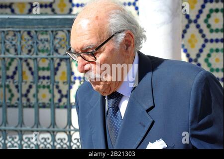 Karthago, Tunis. Februar 2020. Fouad Mebazaa ehemaliger staatspräsident aus dem Palast in Carthage dar Dhiafa am Ende der Zeremonie der Macht. Machtübertragung zwischen Elyes Fakhfakh und Youssef Chahed am dar Eddyafa in Carthage, Während einer feierlichen Zeremonie in Anwesenheit von Mitgliedern der scheidenden und zurückkehrenden Regierung. Kredit: Choabri Mahjoub/ZUMA Wire/Alamy Live News Stockfoto