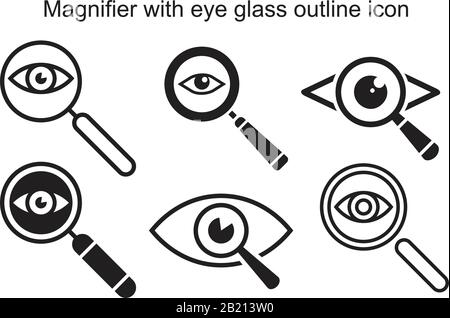 Lupe mit Augenglas Umrisssymbol Vorlage schwarz Farbe editierbar. Lupe mit Augenglas Umriss Symbol Symbol Flache Vektor-Abbildung für Grafik Stock Vektor