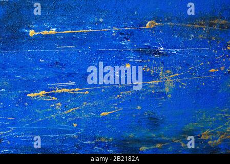 Luxus abstraktes Kunstgemälde Hintergrund türkisblau und Gold. Abstrakter Kunsthintergrund. Ölgemälde auf Leinwand. Bunte, helle Textur. Fragmen Stockfoto