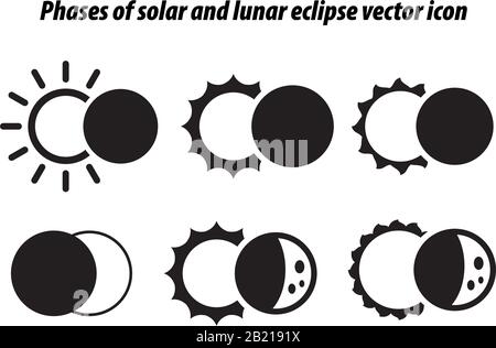 Phasen der Sonnen- und Mondfinsternisvektor-Ikone Vorlage schwarz Farbe editierbar. Phasen der Sonnen- und Mondfinsternisvektor-Ikone Symbol Flat Vector illostra Stock Vektor