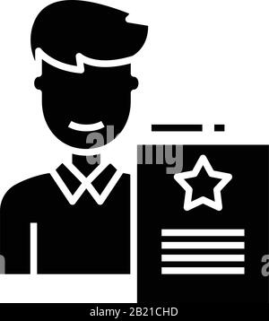 Verdienen Zertifikat schwarz Symbol, Konzeptabbildung, Vektor-Flachsymbol, Glyph-Zeichen. Stock Vektor