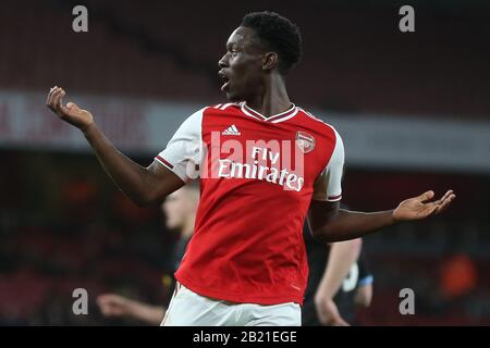 London, Großbritannien. Februar 2020. Florin Balogun von Arsenal u23 reagiert darauf, während des Premier League-2-Spiels zwischen Arsenal Unter 23 Jahren und Manchester City Unter 23 Jahren im Emirates Stadium, London am Samstag, den 29. Februar 2020, als Offside bezeichnet zu werden. (Gutschrift: Jacques Feeney/MI News) Foto darf nur für redaktionelle Zwecke in Zeitungen und/oder Zeitschriften verwendet werden, Lizenz für kommerzielle Nutzung erforderlich Kredit: MI News & Sport /Alamy Live News Credit: MI News & Sport /Alamy Live News Credit: MI News & Sport /Alamy Live News Stockfoto