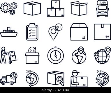 Linienart Icon Set Design, Delivery Logistics Transport Shipping Service Warehouse Industry und Global Theme Vector Illustration Stock Vektor