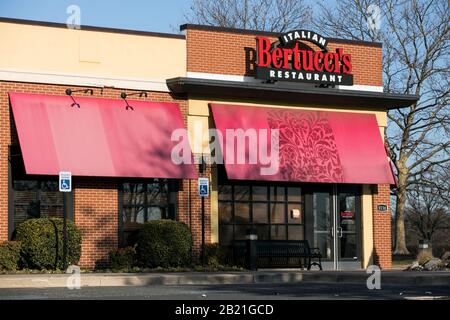 Ein Logo außerhalb von Bertuccis Restaurantstandort in Baltimore, Maryland am 22. Februar 2020. Stockfoto