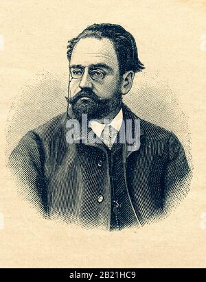 Émile Édouard Charles Antoine Zola war ein französischer Romanautor, Dramatiker, Journalist. Digitale verbesserte Reproduktion aus Der Illustrierten Übersicht über das Leben der Menschheit im 19. Jahrhundert, Ausgabe 1901, Marx Verlag, Sankt Petersburg Stockfoto