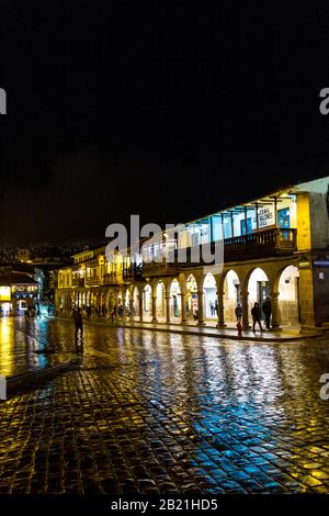 Plaza de Armas bei Nacht, Cusco, Sacred Valley, Peru Stockfoto