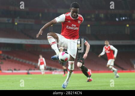 London, ENGLAND - 28. FEBRUAR Florin Balogun von Arsenal u23 im Einsatz während des Premier League 2 Spiels zwischen Arsenal Unter 23 und Manchester City Unter 23 Im Emirates Stadium, London am Samstag, 29. Februar 2020. (Kredit: Jacques Feeney / MI News) Foto darf nur für redaktionelle Zwecke in Zeitungen und/oder Zeitschriften verwendet werden, Lizenz für kommerzielle Nutzung erforderlich Kredit: MI News & Sport /Alamy Live News Stockfoto