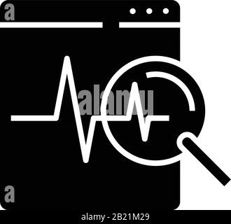 Diagramm Suche nach schwarzem Symbol, Konzeptabbildung, Vektor-Flachsymbol, Glyph-Zeichen. Stock Vektor