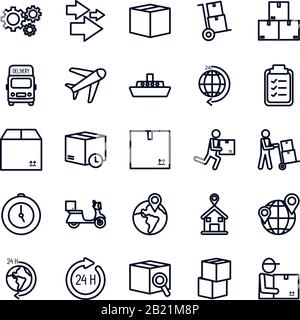 Linienart Icon Set Design, Delivery Logistics Transport Shipping Service Warehouse Industry und Global Theme Vector Illustration Stock Vektor