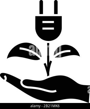 ECO ENERGY Black Symbol, Konzeptabbildung, Vektor-Flachsymbol, Glyph-Zeichen. Stock Vektor