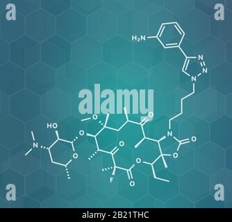 Solithromycin-Antibiotika-Wirkstoff-Molekül, Abbildung Stockfoto