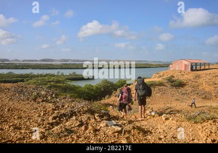 Die Wüste, die Mangrovensümpfe und die Karibik, Punta Gallinas, die Nordspitze Südamerikas, Guajira, Kolumbien Stockfoto