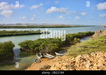 Die Wüste, die Mangrovensümpfe und die Karibik, Punta Gallinas, die Nordspitze Südamerikas, Guajira, Kolumbien Stockfoto