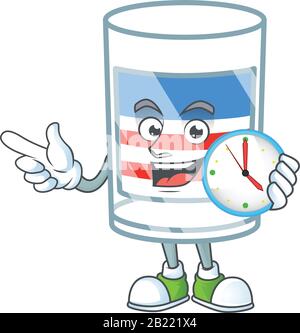 USA streift gläsernen Cartoon-Zeichenstil mit einer Uhr Stock Vektor