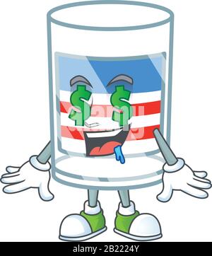 Cartoon-Charakter-Stil der USA streift Glas mit Geldauge Stock Vektor