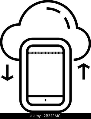 Linien-Symbol für mobile Clouds, Konzeptzeichen, Konturvektorabbildung, lineares Symbol. Stock Vektor