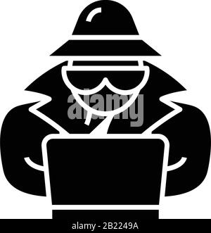 Symbol für digitale Spionage schwarz, Konzeptabbildung, Vektor-Flat-Symbol, Glyph-Zeichen. Stock Vektor