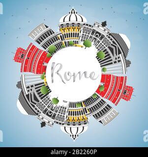 Rom Italien City Skyline mit Farbe Gebäude, blauer Himmel und Kopieren. Vector Illustration. Business Travel und Konzept mit historischer Architektur. Stock Vektor