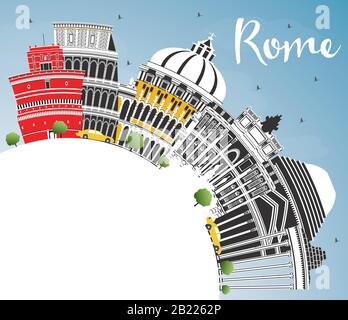 Rom Italien City Skyline mit Farbe Gebäude, blauer Himmel und Kopieren. Vector Illustration. Business Travel und Konzept mit historischer Architektur. Stock Vektor