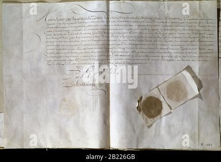 PAZ DE LOS PIRINIOS-1659- FIRMA DEL REY FRANCES LUIS XIV-. Ort: Archivo-COLECCION. Simancas. Valladolid. SPANIEN. Stockfoto