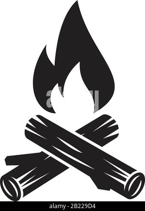 Lagerfeuer mit Brennholz Symbolvorlage schwarz Farbe editierbar. Lagerfeuer mit Symbol für Brennholz flache Vektorgrafiken für Grafik- und Webdesign. Stock Vektor