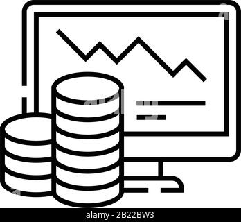 Online-Diagramme Liniensymbol, Konzeptzeichen, Konturvektorabbildung, lineares Symbol. Stock Vektor