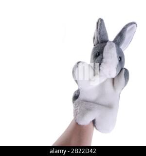Spielzeug oder Puppenkaninchen Spielzeuge auf dem Hintergrund neu Stockfoto
