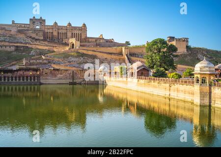 Kulisse des Amber Forts in Jaipur, Rajasthan, indien Stockfoto