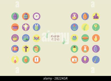 Happy Easters Konzept der Symbole über havanna Farbhintergrund, Blocksymbol, Vektorgrafiken Stock Vektor