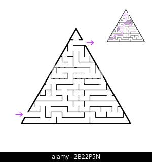 Ein dreieckiges Labyrinth, eine Pyramide mit schwarzem Schlaganfall. Ein Spiel für Kinder. Einfache flache Vektorgrafiken isoliert auf weißem Hintergrund. Mit den ans Stock Vektor