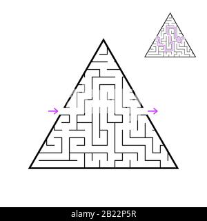 Ein dreieckiges Labyrinth, eine Pyramide mit schwarzem Schlaganfall. Ein Spiel für Kinder. Einfache flache Vektorgrafiken isoliert auf weißem Hintergrund. Mit den ans Stock Vektor