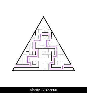 Ein dreieckiges Labyrinth, eine Pyramide mit schwarzem Schlaganfall. Ein Spiel für Kinder. Einfache flache Vektorgrafiken isoliert auf weißem Hintergrund. Mit den ans Stock Vektor