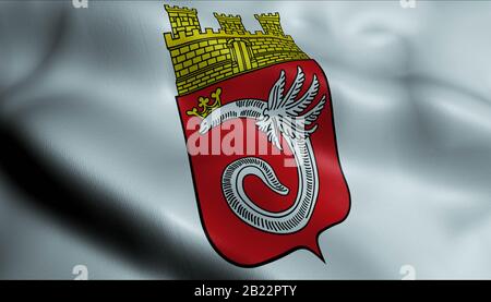 3D-Abbildung einer schwenkenden Flagge Ahlens (Deutschland) Stockfoto