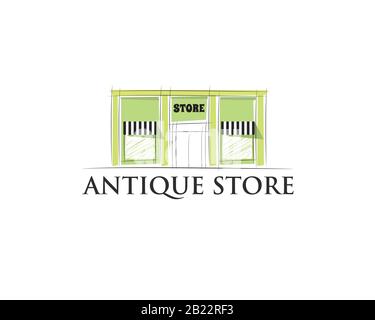 Architekturgebäude einer Fassade eines Antiquitätenladens an der Auf der Straße Stock Vektor