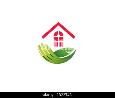Architektonisches Haus Hauspflege Wartung mit Blatt als Hand halten Einfaches Haus Stock Vektor