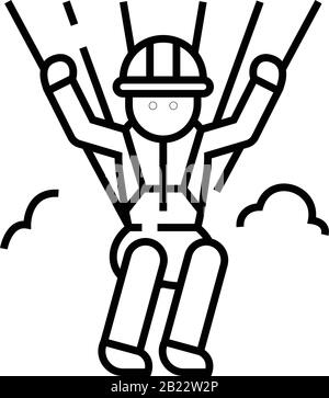 Symbol für Fallschirmspringerlinie, Konzeptzeichen, Konturvektorabbildung, lineares Symbol. Stock Vektor