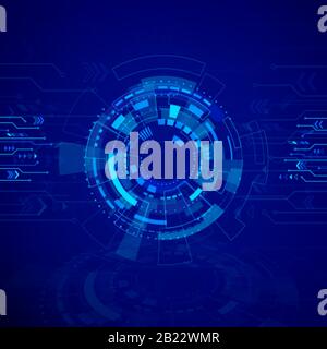 Kreisen Sie den blauen Hintergrund der abstrakten Technologie ein. Hintergrund des SCI FI Cyberspace. Zukünftiges Innovationskonzept. Vektorgrafiken Stock Vektor
