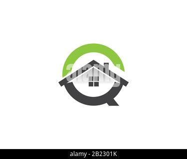 monogramm Anagramm Lettermark Logo des Buchstabens C O Q mit Dachfenster und Haus innen Stock Vektor