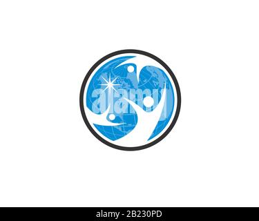 Team Work Logo auf der ganzen Welt - Rounded Globe und Team Work Union People Logo Template - Circular Business Team United Logo, Partnerschaft. Stock Vektor