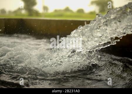 Im Sommer tubewell frisches Wasser auf den Feldern laufen lassen Stockfoto