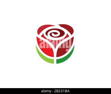 Einfache Rose mit grünen Blättern Logo Vektor Stock Vektor