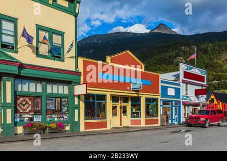 Skagway, Alaska. Historische Gebäude der Altstadt. Stockfoto